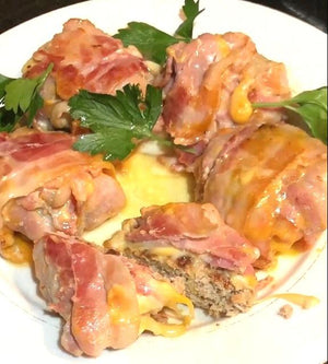 Bacon-wrapped turkey-avocado cutlets